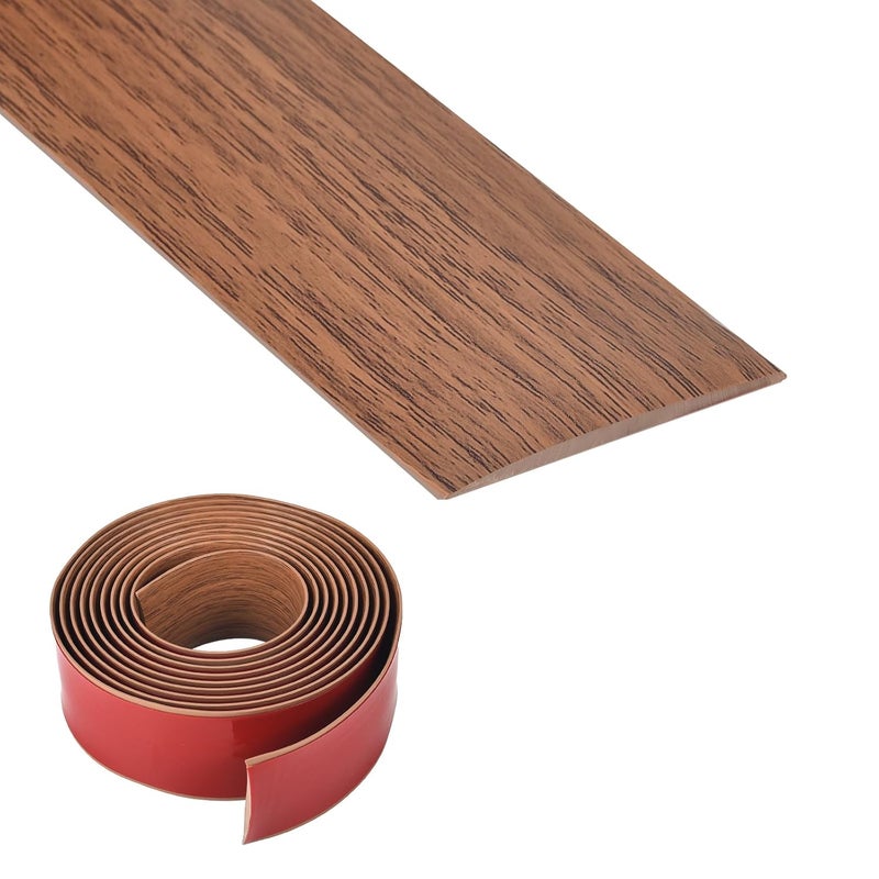 Farady Vinyl Floor Transition Strip, Self Adhesive Floor Cover Strips PVC Laminate Threshold Strip Bar Flat Divider Strip for Joining Floor Gaps, Doorways Threshold, Carpet, 2" Wide (Brown Wood Grain, 20Ft) - Image 1